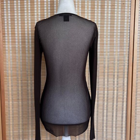 Vintage Y2K Arden B chocolate brown mesh scoop neck long sleeve - Picture 3 of 4